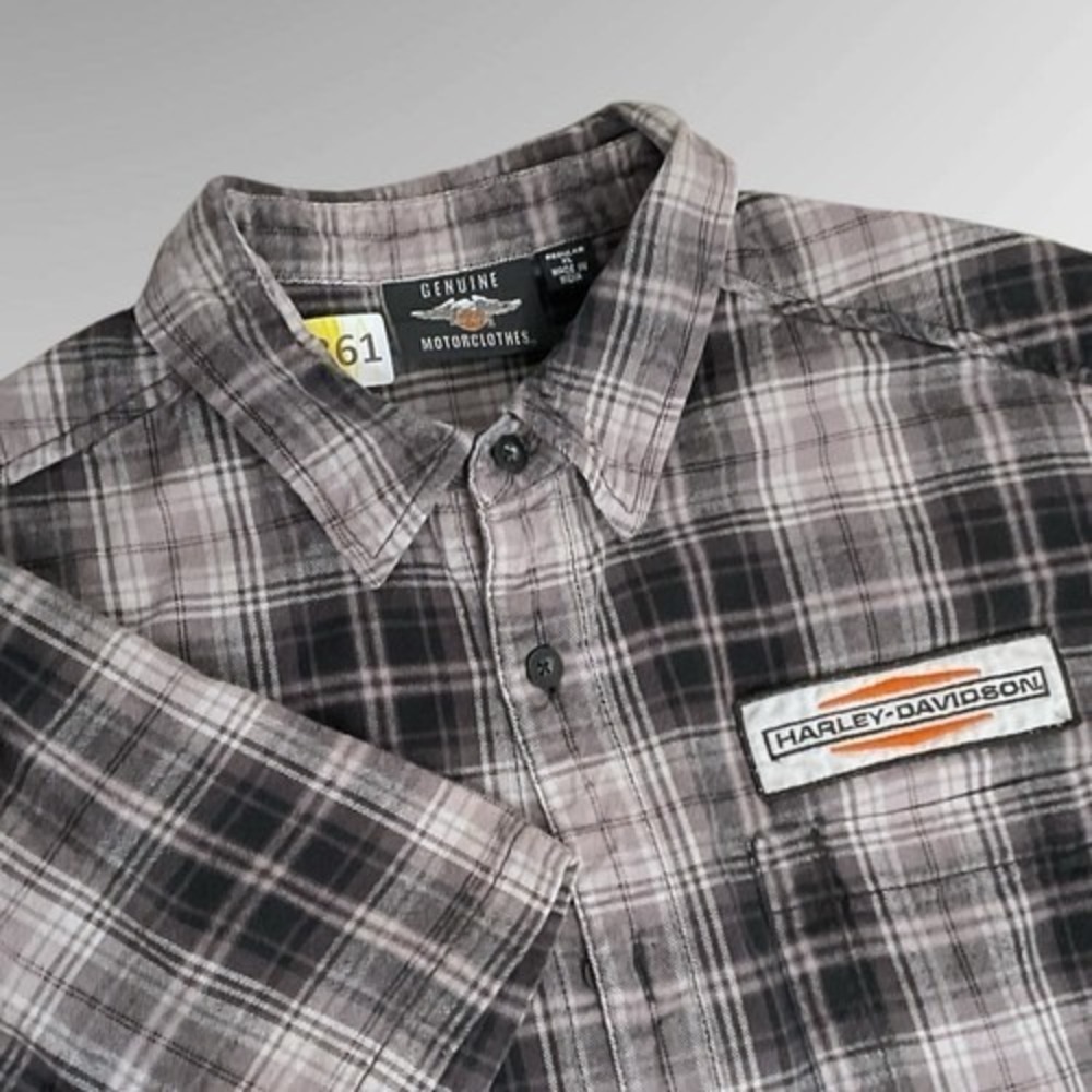 Harley-Davidson Stacked Graphic Pocket Plaid Flannel Shirt Men XL India Cotton‎